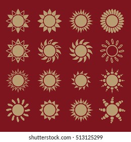 The sun set of 16 icon. Sunrise and sunshine, weather, sun symbol. UI. Web. Logo. Sign. Flat design. App. Stock vector