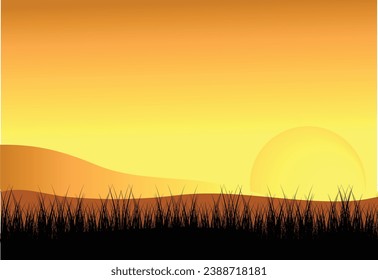 Sun Set Background with Isolated Grass 