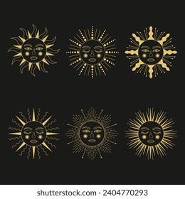 Sun. Set of celestial mystical esoteric magic sun.