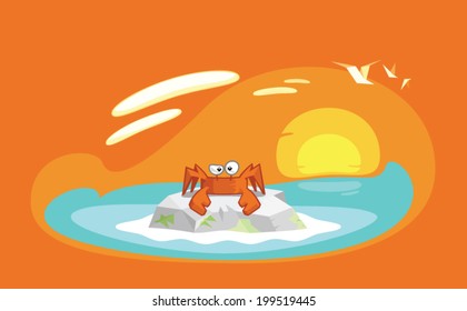 Sun Set, Crab on a Tropical Island