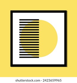 sun set geometric line composition. Boho wall decort trendy mid century framed square poster art print. Abstract Hand drawn modern minimalist for wall decor, book, covers, posters, flyers.