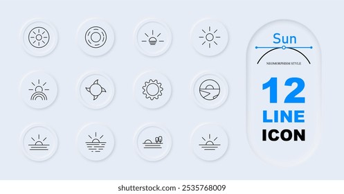 Icono de puesta de sol. Sol circular, rayos solares, salida del sol, sol y horizonte, sol y nube, Clima, energía, energía solar, brillo, luz del día
