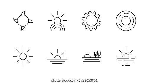 Sun set icon. Sun, sunrise, sunset, landscape, scenery, trees, brightness, symbol, morning, horizon, sky, warmth, light cycle, natural energy.