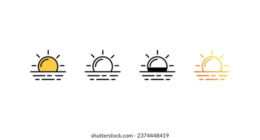 Iconos Sun Set, color, línea, glifo, gradiente, icono Azul, icono de verano en cinco variaciones ilustración de stock.