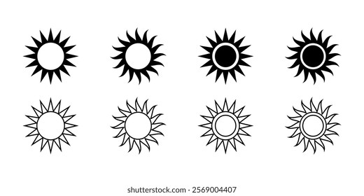 Sun set icons. Linear and silhouette style. Vector icons.