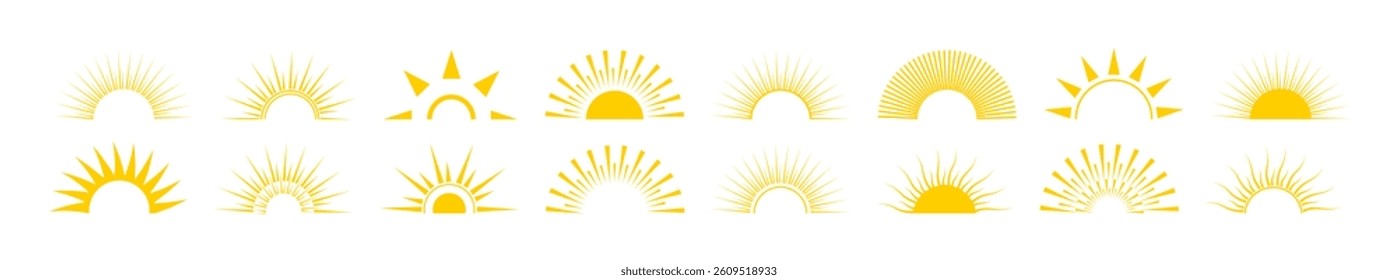 Sun set.Sun icons. Sunrise. Sun vector icons collection.