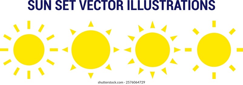 Sun set icons vector, Sun icon vector, Set of yellow sun vector illustration