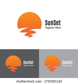 Sun Set Logo Design Template- Logo concept for summer season. Hello summer text template.