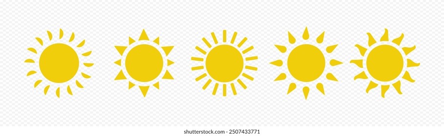 Sun set. Sunshine icons. Yellow sun star icons. Vector graphics