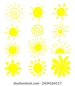 Sun set vector.Doodle vector set.Hand drown illustration