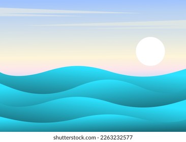 The sun sets over the horizon of the sea