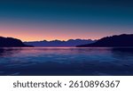 As the sun sets over Lake Geneva, the sky transforms into warm hues of orange, pink, and purple, reflecting off the tranquil waters. 