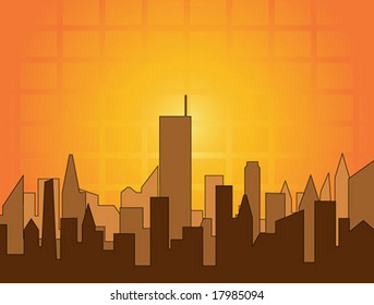 Sun setting on a city skyline