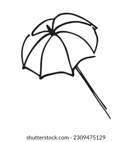 Sun shade umbrella doodle isolated on white background. Hand drawn outlined parasol in ink pen. Decorative sketch line art illustration