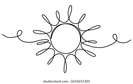 Sun shape continuous line drawing. Weather symbol. Vector illustration isolated on white.