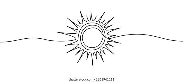 Sun shape drawing by continuos line, thin line design vector illustration