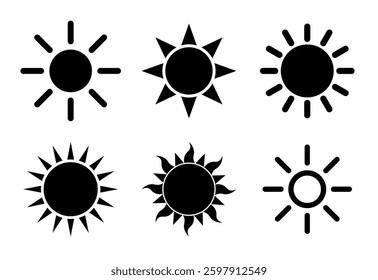 sun shape symbol, black and white vector illustration of simple star isolated on white background, icon set