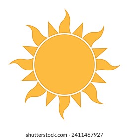 sun shape symbol, vector illustration of simple yellow star isolated on white background