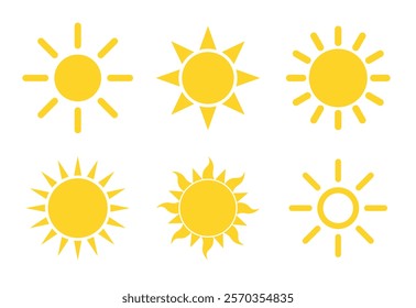 sun shape symbol, vector illustration of simple yellow star isolated on white background, icon set