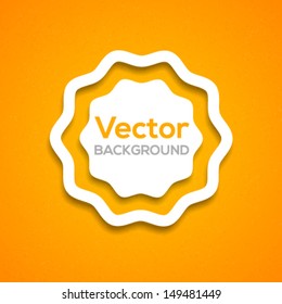 Sun shaped creative advertising badge on bright orange background. Vector illustration. 