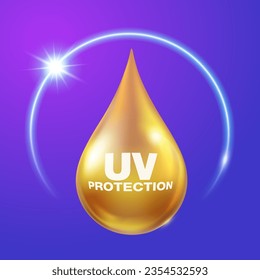 sun shield With the properties of oil drops, lotions or serums, UV protection. Used for advertising sunblock, lotion, sunscreen. Vector realistic file.