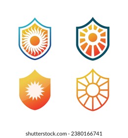 Sun and shield or protection logo in simple modern style on white background