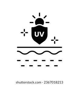 Sun Shield and Protection Skin of UV Rays Silhouette Icon. Skin Care and SPF Cream for Skin from Ultraviolet Radiation. Block Solar Light Glyph Icon. Isolated Vector Illustration.