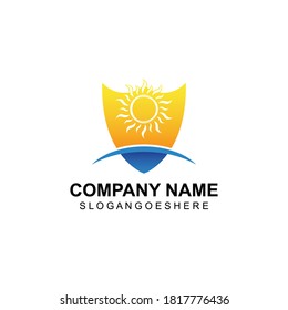 Sun with shield Vector illustration Icon Logo Template design