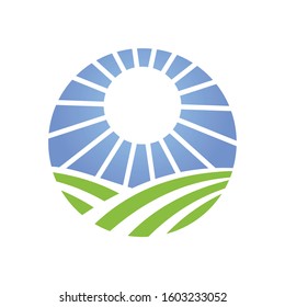 sun shine bright above modern farm vector logo design