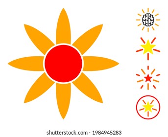 Sun shine icon designed in flat style. Isolated vector sun shine icon illustrations on a white background, simple style. Some similar icons appended also.