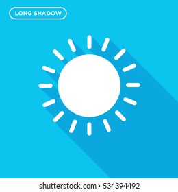 Sun shine isolated vector icon in long shadow style on blue background