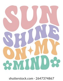 Sun shine on my mind Retro Summer Bundle Groovy, Beach wavy, Trendy groovy, Funny Beach Quotes hippie, Summer Cut Files, Groovy aesthetic 70s, wavy files for CRICUT