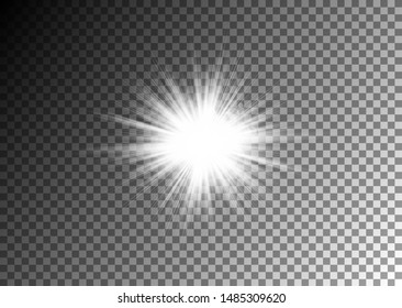 Sun shine on the transparent background for your design. Vector.