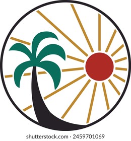 Sun Shine with Palm Tree logo design