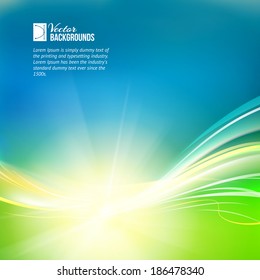 Sun shine rays with bokeh over abstract sky. Vector illustration.