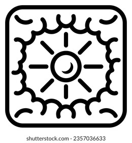 sun shine through clouds line icon, weather and climate concept, sunshine cloudy sky vector sign on white background, outline style icon for mobile concept and web design. Vector graphics
