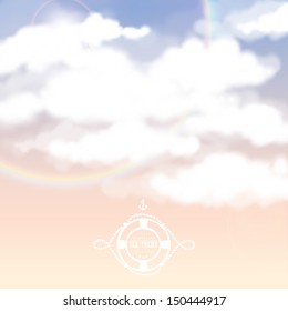 Sun shine white clouds on blue and pink sky 