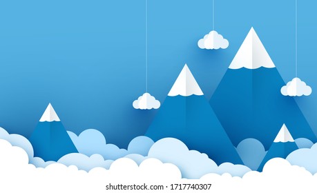 the sun shines so brightly during the day with a view of clouds and mountains. design with art paper and craft