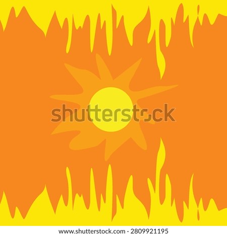 The sun shines brightly in a vibrant illustration of flames.