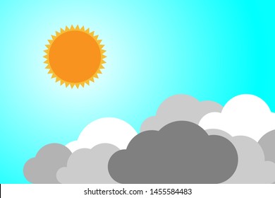sun shines in a clear blue sky with some clouds. Vector background.