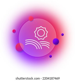 Sun shines on the fields line icon. Rainbow, solar energy, sunlight, eco, ecology, sustainable energy, rays, beam, warm. Nature concept. Glassmorphism. Vector line icon for Business and Advertising.