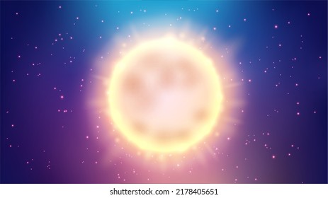 El sol brilla en el cielo. Fondo turquesa. Ilustración de vectores de pantalla ancha