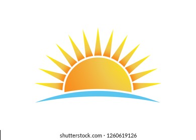 Sun shining at beach, vector logo isolated