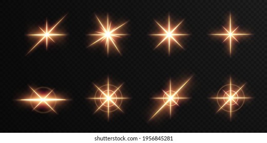 The sun is shining bright light rays with realistic glare. Light star on a transparent black background.	
