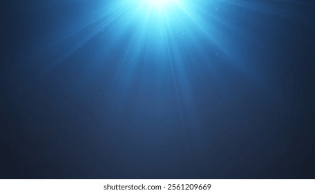 The sun is shining brightly, with its rays and spotlight. There is a light effect, with sun rays and beams on a black background. This is a vector illustration.