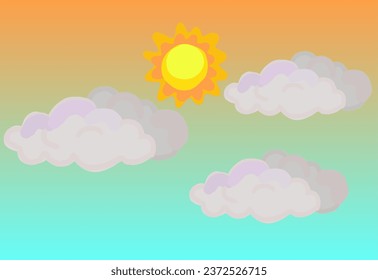 doodle d'art en ligne de soleil et de nuages