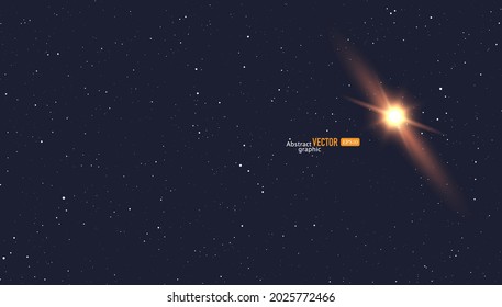 The sun is shining in dark starry sky. Abstract vector technology astronomical background.