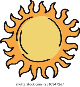 Sun shining doodle. Hot summer weather symbol