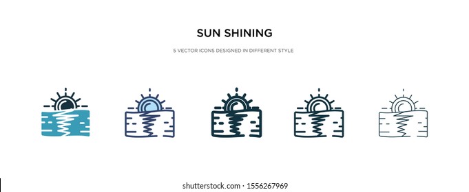 sun shining icon in different style vector illustration. two colored and black sun shining vector icons designed in filled, outline, line and stroke style can be used for web, mobile, ui