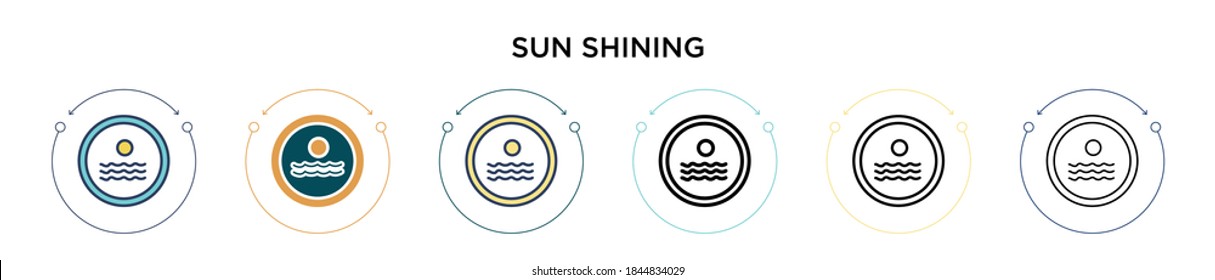Sun shining icon in filled, thin line, outline and stroke style. Vector illustration of two colored and black sun shining vector icons designs can be used for mobile, ui, web
